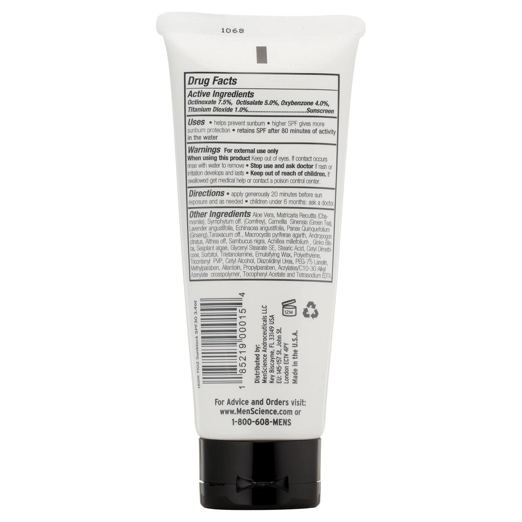 MenScience TiO2 Sunblock SPF 30 Product Image Large Back 